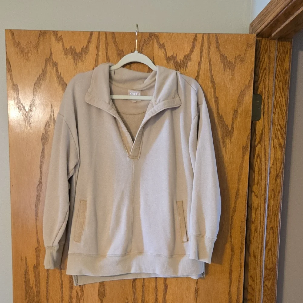 Pink Rose Beige Quarter-Zip Sweatshirt - Picture 1 of 6